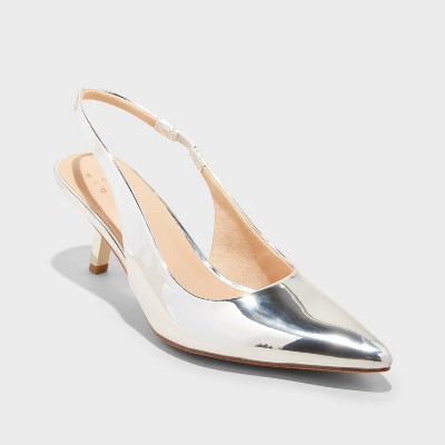 Women s Aubrey Slingback Heels With Memory Foam Insole A New Day Silver 8 Target