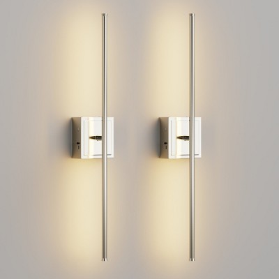 YANSUN 28 in. 1-Light Wall Sconces Nickel Wireless Lights with Remote 350¡ã Rotation (2-Pack)