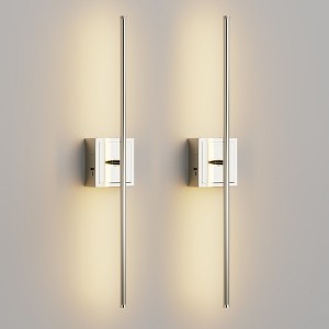YANSUN 28 in. 1-Light Wall Sconces Nickel Wireless Lights with Remote 350¡ã Rotation (2-Pack) - 1 of 4