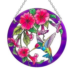 AUFURI 6 in. Purple Stained Glass Suncatchers with hook, Bird and Flowers Suncatcher for Window - 1 of 4