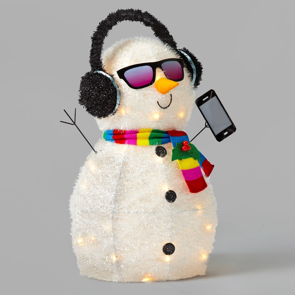 Incandescent Tinsel Snowman with Glasses & Phone Christmas Novelty Sculpture - Wondershop