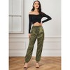 INSPIRE CHIC Women's Satin Drawstring Elastic High Waist Shiny Silky Cargo Pants - 3 of 4