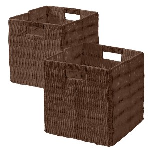 Ornavo Home 2 Pack Paper Wicker Storage Shelf Basket Cube Bin with Handles - 1 of 4