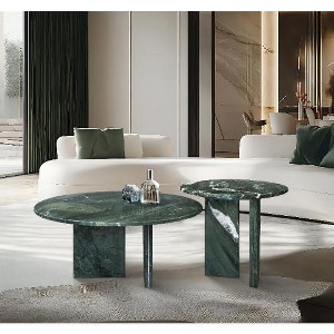 Lyngins Genuine Marble Round End Table, Natural Marble Small Coffee Table, Stone Side Table for Living Room, Nightstand with Semi-Polished Surface - 1 of 4