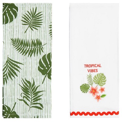 The Lakeside Collection Set of 2 Embroidered Tropical Kitchen Towels