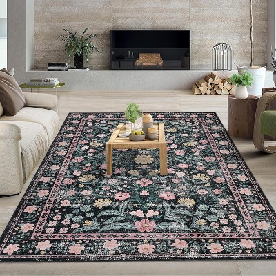 homfan Area Rug Retro Boho Mottled Flowers Rug Durable Non-Shedding Low Pile Washable Carpet for Living Room Bedroom
