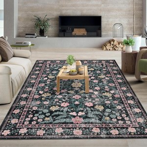 homfan Area Rug Retro Boho Mottled Flowers Rug Durable Non-Shedding Low Pile Washable Carpet for Living Room Bedroom - 1 of 4