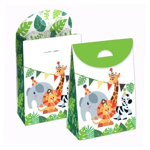Big Dot of Happiness Jungle Party Animals - Safari Zoo Animal Birthday or Baby Shower Gift Favor Bags - Party Goodie Boxes - Set of 12 - 1 of 4
