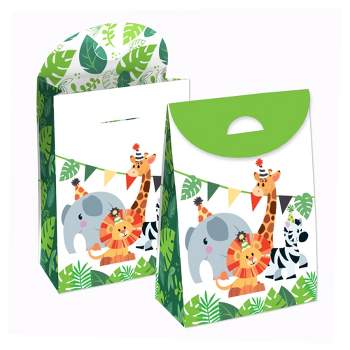 Big Dot of Happiness Jungle Party Animals - Safari Zoo Animal Birthday or Baby Shower Gift Favor Bags - Party Goodie Boxes - Set of 12