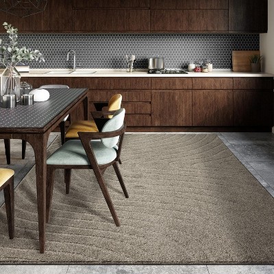 Taupe Geometric Wave 8' x 10' Synthetic Area Rug
