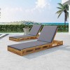 Patio Slatted Ergonomic Chaise Lounge, Chaise Lounge with Adjustable Backrest, Acacia Wood Frame Chaise Lounge with Cushion-Coolbibila - 3 of 4