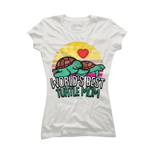 Junior's Design By Humans World's Best Turtle Mom Retro Stripes By animalshop T-Shirt - 1 of 2