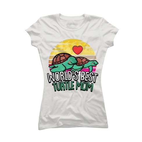 Junior's Design By Humans World's Best Turtle Mom Retro Stripes By animalshop T-Shirt - image 1 of 2