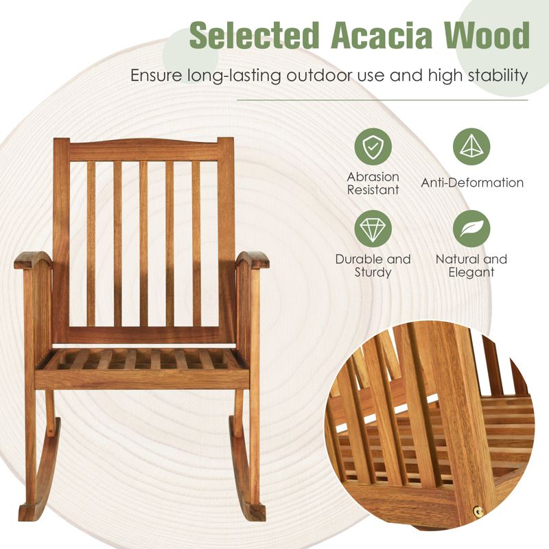 Patio Rocking Chair Acacia Wood Rocker w/ Seat & Back Cushions Safe & Comfortable Rocking, 5 of 9