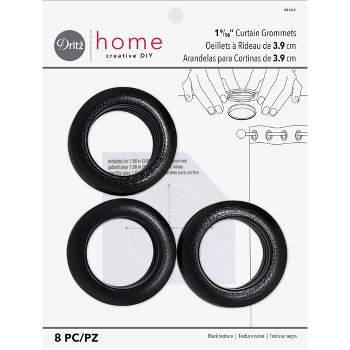 Dritz Home 1-9/16" Round Curtain Grommets, Textured Black, Set of 8, Easy Snap-Together Installation, Machine Washable