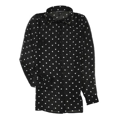GUESS Womens Clouis Polka-Dot Button Down Blouse, Black, X-Small