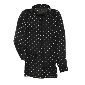 GUESS Womens Clouis Polka-Dot Button Down Blouse, Black, X-Small - 1 of 2