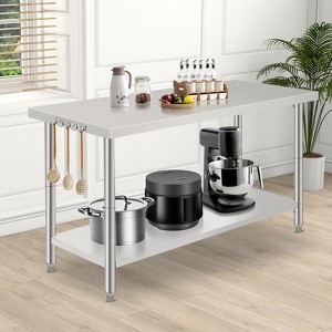60X24x35 Inch Stainless Steel Work Table with Double Shelf, Heavy Duty Prep Station for Kitchen Restaurant or Garage Storage - 1 of 4