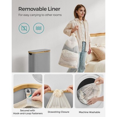 Slim Dove Gray Bamboo Collapsible Laundry Hamper with Lid