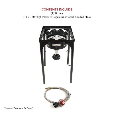 GasOne Propane Single Burner Outdoor Brewing Burner with Adjustable Height 0-20PSI High Pressure Regulator and Hose Perfect for Maple Syrup Prep Black