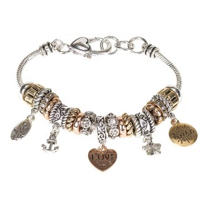 Dicksons Gold Hope Love Faith and Silver Accents Silver Plated Women's One Size Adjustable Snake Chain Charm Bead Bracelet - 1 of 2