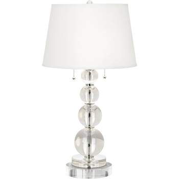 Vienna Full Spectrum Modern Table Lamp 28" Tall with Round Riser Stacked Crystal Spheres White Drum Shade for Living Room Bedroom House Home Bedside