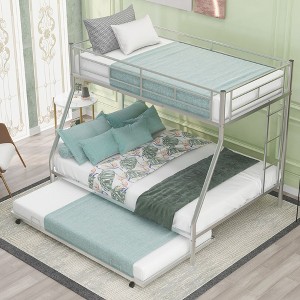 Okak Twin over Full Metal Loft Bunk Bed Heavy Duty Bedframe with Two-Side Ladders & Twin Size Trundle for Adults Teens Easy Assemble - 1 of 4