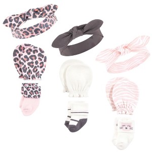 Hudson Baby Infant Girl Caps, Mittens and Socks Set, Leopard, 0-6 Months - 1 of 4