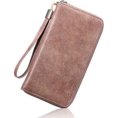 Acoinel Leather Zip Around Wallet with Wristlet Strap