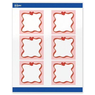 Avery Labels, 3" x 3", Gold-Pink Bow, Glossy, 60ct