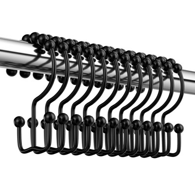LunaLulinlk Shower Curtain Hooks Rings, Premium Stainless Steel Rustproof Double Glide Shower Hooks for Bathroom Shower Rods Curtains,Set of 12, Black