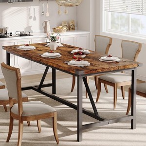Jojoka Dining Table for 6 with Corner Iron Protectior, 71 Inch Rectangular Wood Kitchen Table - 1 of 4