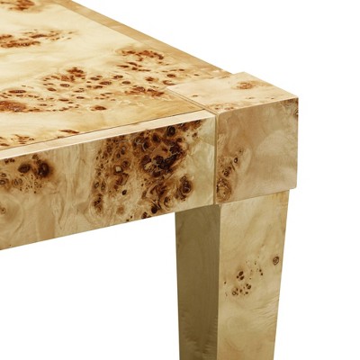 Honey Acacia Wood and Rustic Brass Square End Table