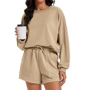 ATHLECHIC Women's Outfits Batwing Sleeve Oversized Sweatsuit Casual Fall Tracksuit Short 2 Pieces Sets - 1 of 4