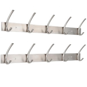 BirdRock Home Premium 5-Hook Coat and Hat Rack - Brushed Nickel Finish - Set of 2 - 1 of 4