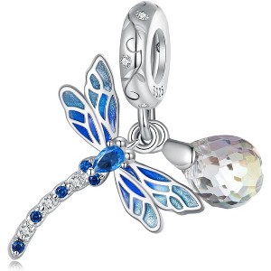 Sterling Silver Dragonfly Charm with Safety Chain - Love Buckle Travel Bead for Bracelets & Necklaces - 1 of 4