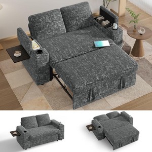 Dyonery 3-in-1 Sleeper Loveseat with Reclining & Storage, 65" Convertible Sofa Bed, USB Ports & Side Table, Grey Chenille - 1 of 4