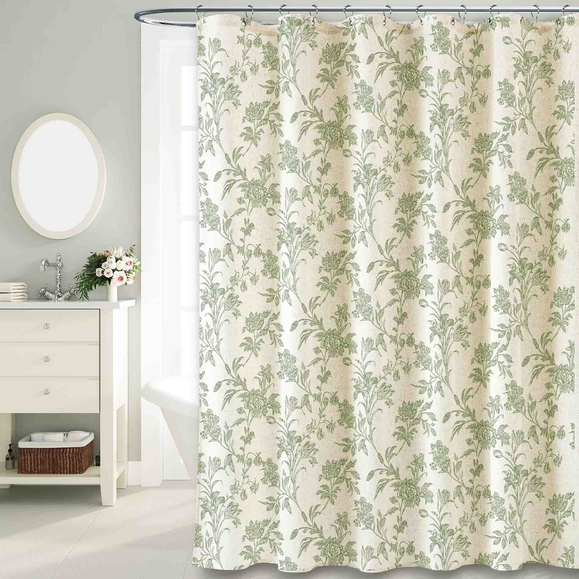 BAGOKIE Floral Cotton Linen Shower Curtain