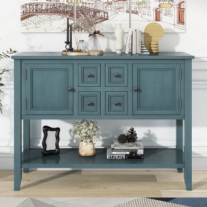 NicBex Console Table Vintage Entryway Table with Ample Storage Narrow Side Table with 4 Small Drawers and Bottom Shelf for Living Room - 1 of 4