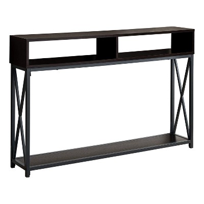 Monarch Specialties Accent Table Console Entryway Narrow Sofa Living Room Bedroom Brown Laminate Black Metal Contemporary Modern