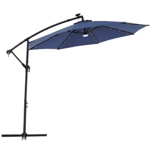 Barton Offset 10' Cantilever Solar Power LED Lighted Patio Outdoor Umbrella, Navy Blue - 1 of 4