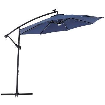 Barton Offset 10' Cantilever Solar Power LED Lighted Patio Outdoor Umbrella, Navy Blue