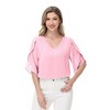 Anna-Kaci Women's V-Neck Blouse with Split Sheer Short Sleeves and Relaxed Fit Silhouette - 3 of 4