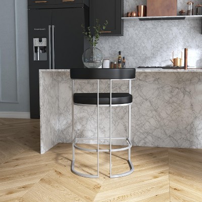 Cannonwood Black Faux Leather and Silver Metal Counter Height Stool