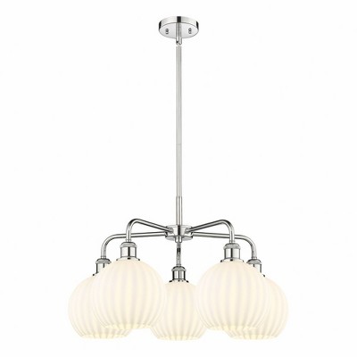White Venetian - 5 Light Stem Hung Chandelier In Modern Style-15.5 Inches Tall and 26 Inches Wide