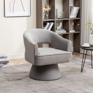 SEYNAR Modren Velvet Living Room Swivel Arm Barrel Chair with Tufted Back - 1 of 4