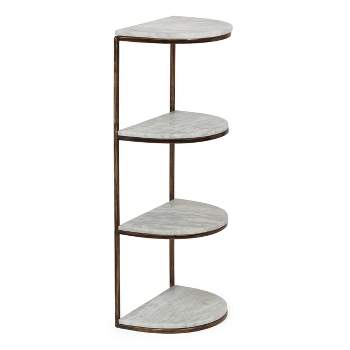 33.5" Bainville Modern Glam Handcrafted Marble Half Round Etagere Bookcase Natural White/Antique Brass - Christopher Knight Home