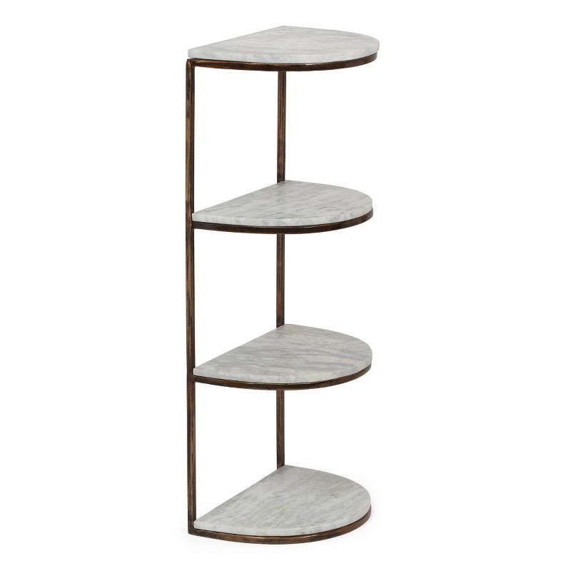 33.5&#34; Bainville Modern Glam Handcrafted Marble Half Round Etagere Bookcase Natural White/Antique Brass - Christopher Knight Home, 1 of 8