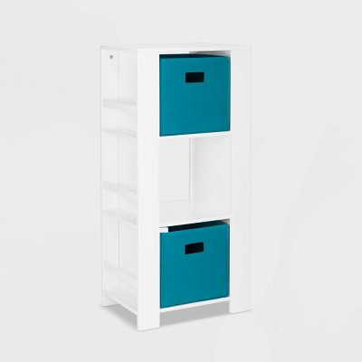 Kids' Book Nook Collection Cubby Storage Tower and Bookshelves with 2 Bins Turquoise - RiverRidge