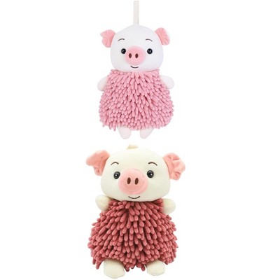 REGALWOVEN Bathroom Kitchen Cute Cartoon Piggy Chenille Soft Absorbent Hand Towel 2 Packs 7" x 11"